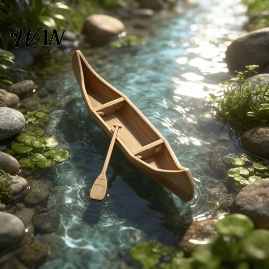 Miniature Canoe Ornament 3D Printed Ornament, Compact Mini Boat Model with Paddle Accessories, Outdoor Scenery Accessory Fine Wood Grain Texture