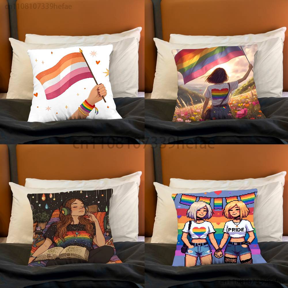 Lesbian LGBT Rainbow Pride Pillow Case Plush Pillow Cases Home Decoration Pillow Cover for Sofa Bed Chair Living Room