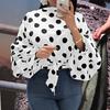 Polka Dot Lantern Sleeve Blouse: Women's Bow Tie Waist Top