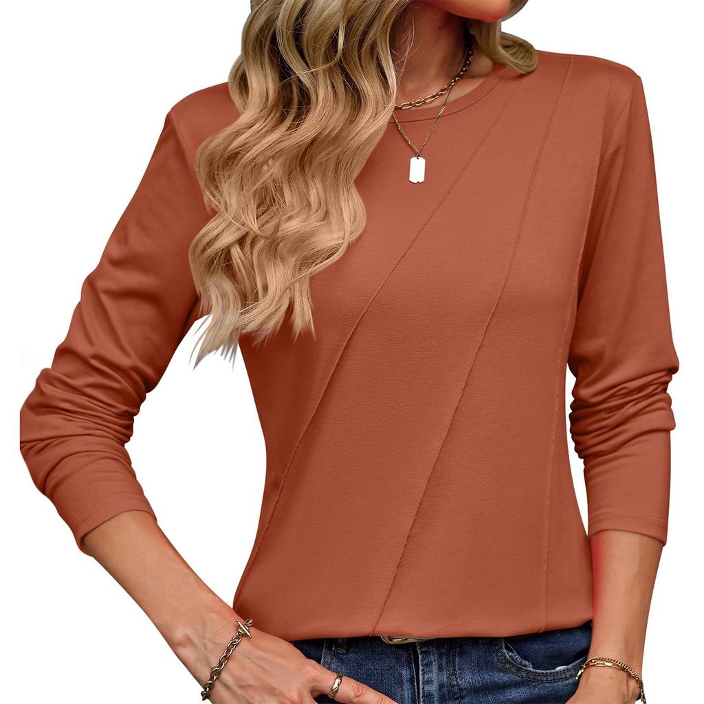 Женский модный повседневный однотонный пуловер с круглым вырезом и длинными рукавами