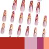 24PCS/set Quick Nails Extra Long French Ballet Manicure Stickers Warm Color Plaid Fake Nails Wearable Manicure DIY Finished Nail Stickers