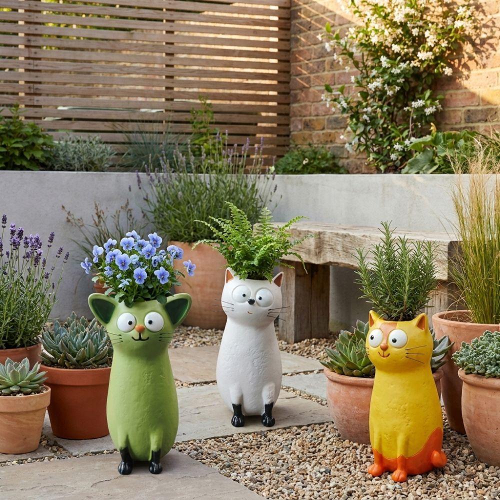 Unique Whimsical Cat Vases Aesthetic Quirky Cat Planter Cat Flower Holder Office Decor