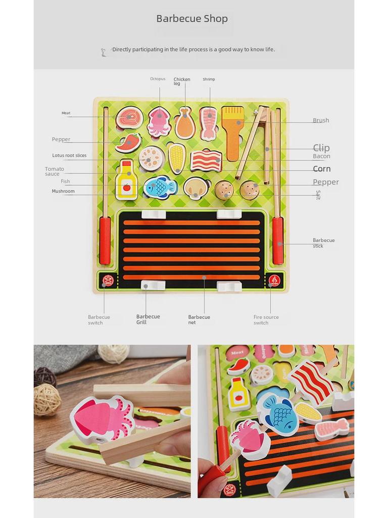 Деревянный набор игрушек-головоломок для резки фруктов для детей: Кухонный игровой набор и набор для барбекю