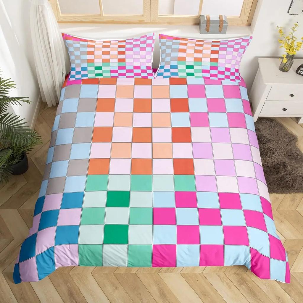 Комплект пододеяльника в клетку Квин Кинг Шахматный комплект постельного белья Для детей Взрослых Современный декор комнаты Набор из 3 предметов с 2 наволочками