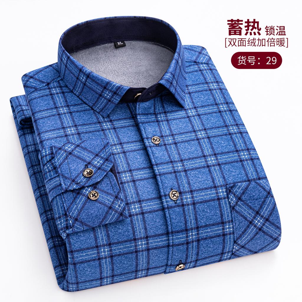 Мужские модные теплые рубашки в клетку с длинным рукавом, утолщенный двусторонний флис, холодостойкие, больших размеров, повседневные деловые рубашки в клетку