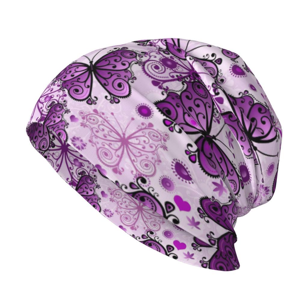 Purple Butterfly Print Knitted Hat Retro Street Hip-hop Universal Skin Friendly Comfortable Warm Winter Hat Outdoor Casual Gift