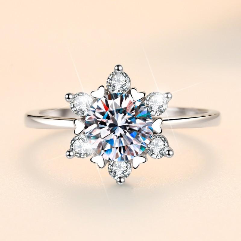 D Color 1ct Moissanite Diamond Ring Women's Sterling Silver S925 Six-claw Snowflake Ring Engagement Diamond Ring Wedding Ring Gift for Girlfriend