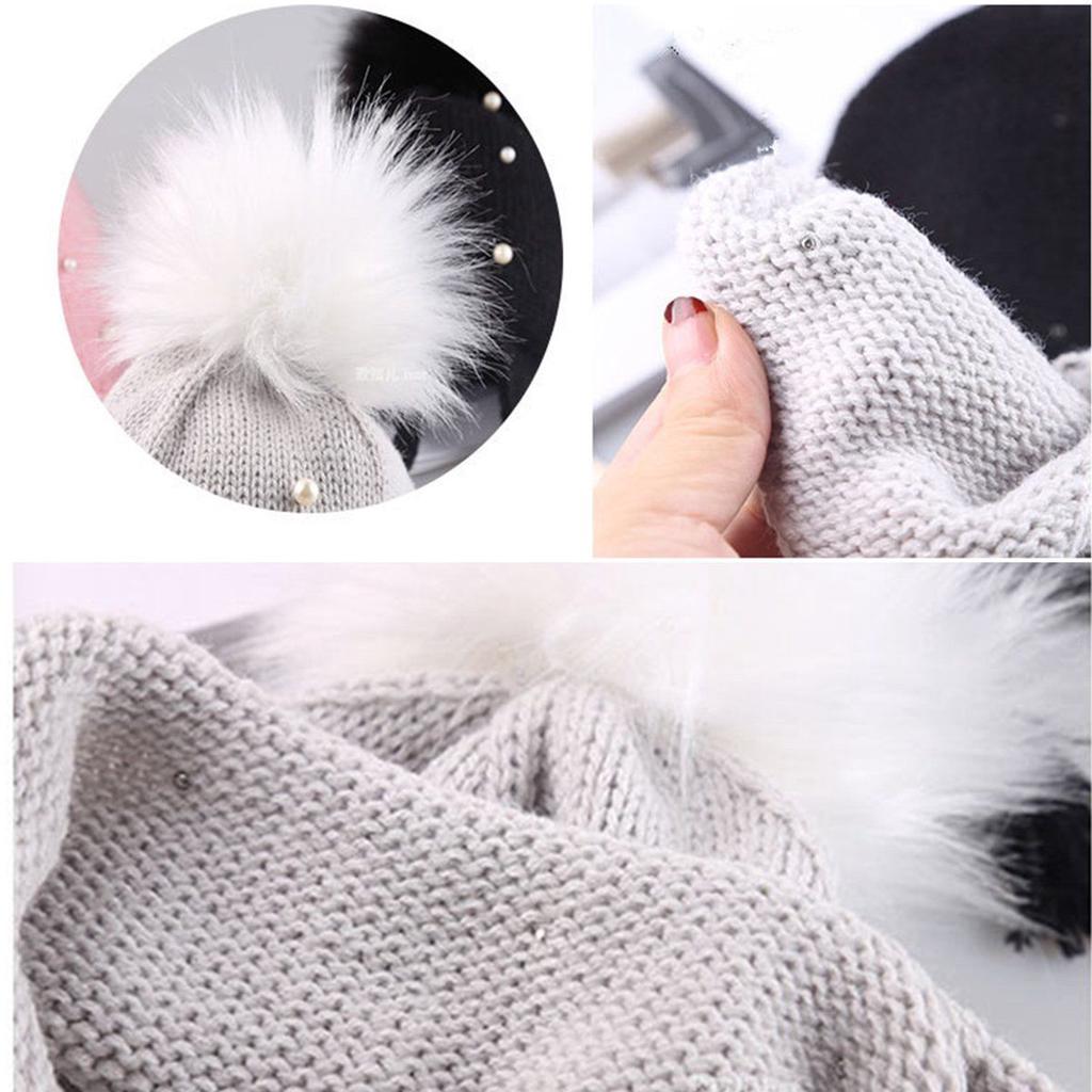 Newborn Infant Kids Baby Boy Girls Cute Pearl Hats Hair Ball Earbud Pearl Crochet Winter Warm Knit Hats Cap