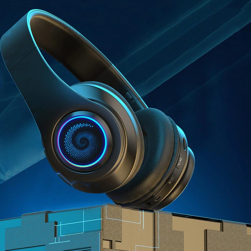 Active Noise Cancelling Wireless Bluetooth Headphone with RGB Light and Mic To Wear Surround Stereo Sound Super Long Battery Life Foldable Lightweight