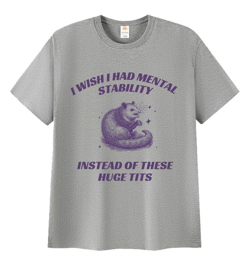 Funny I Wish I Had Mental Stability Racoon Meme T Shirts Men Women's Casual High Quality Oversized Cotton T-shirt Harajuku Tops