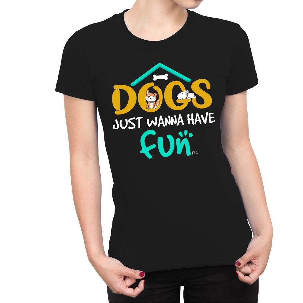 1Tee Womens Dogs just wanna have fun T-Shirt