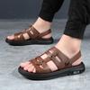 Модные летние мужские черные сандалии из высококачественной кожи, повседневная обувь для мужчин, дышащая пляжная обувь, уличные тапочки, пляжная обувь с латексной подкладкой