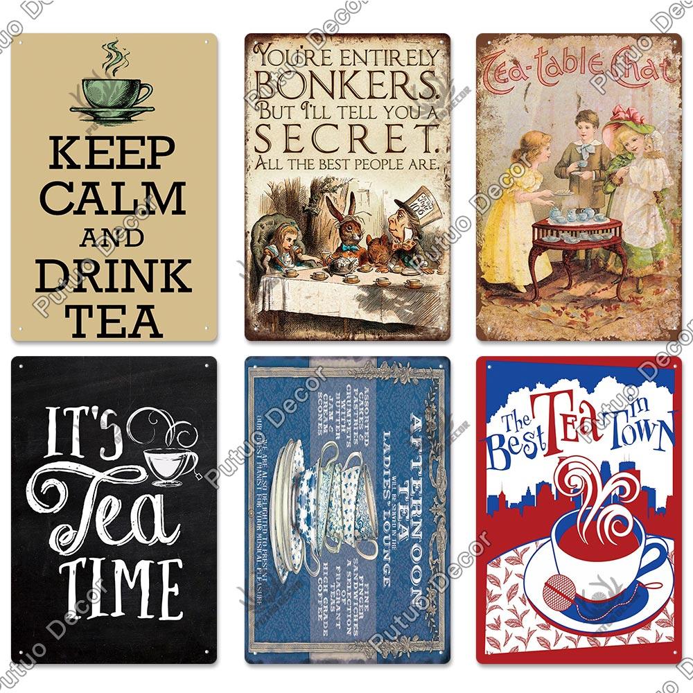 Tea Sign Metal Sign Plaque Metal Vintage Shabby Chic Tin Sign Metal Poster Decorative Iron Plate Kitchen Wall Decor