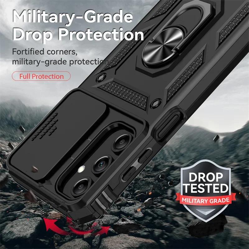 Чехол для телефона с защитой камеры Slide Camera Lens Grade Armor для Samsung Galaxy A73 A72 A56 A54 A36 A16 A15 A25 A35 A55 5G с кольцом-подставкой