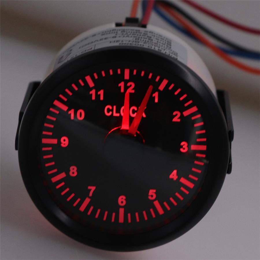 52mm Black Clock Gauges 12 Hours Meter Red Backlight Instrument For Car SUV Boat