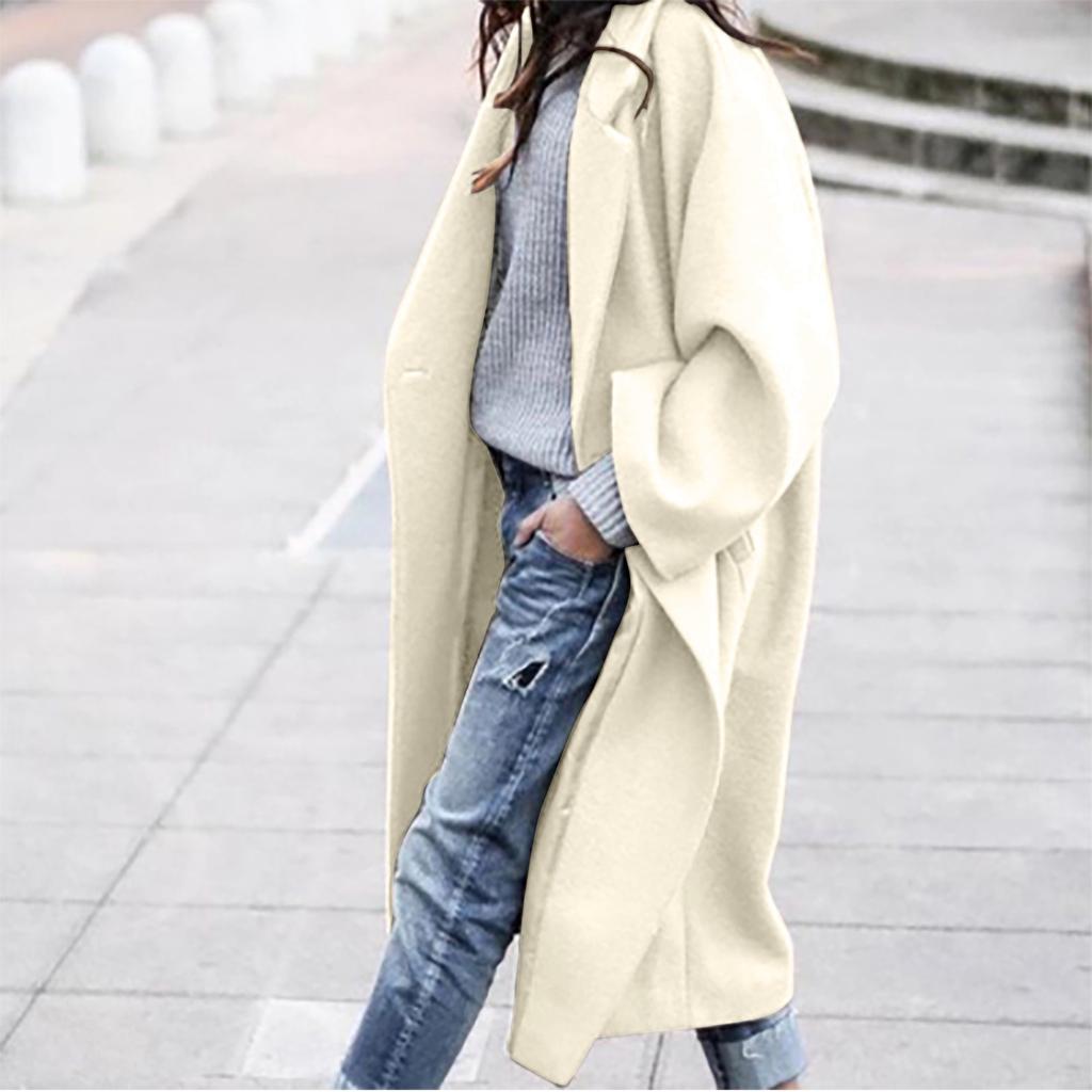 Женское повседневное и зимнее шерстяное повседневное однотонное пальто большого размера