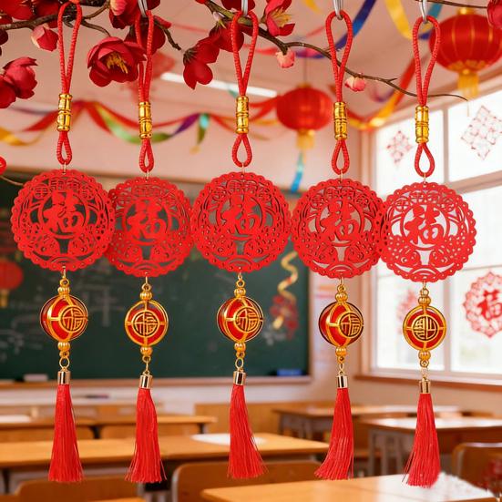 Украшения на китайский Новый год Деревянные таблички-подвески с кисточками Красный подвес «Удача» Фу для дома, офиса, весеннего фестиваля, для комнатных растений бонсай