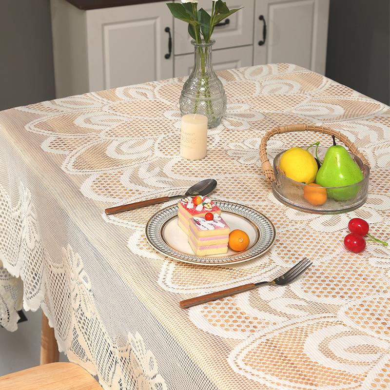 Элегантная кружевная скатерть прямоугольная, полиэстеровая французская романтическая трикотажная ткань, покрытие для стола, машинная ажурная конструкция, украшение для домашнего обеденного стола