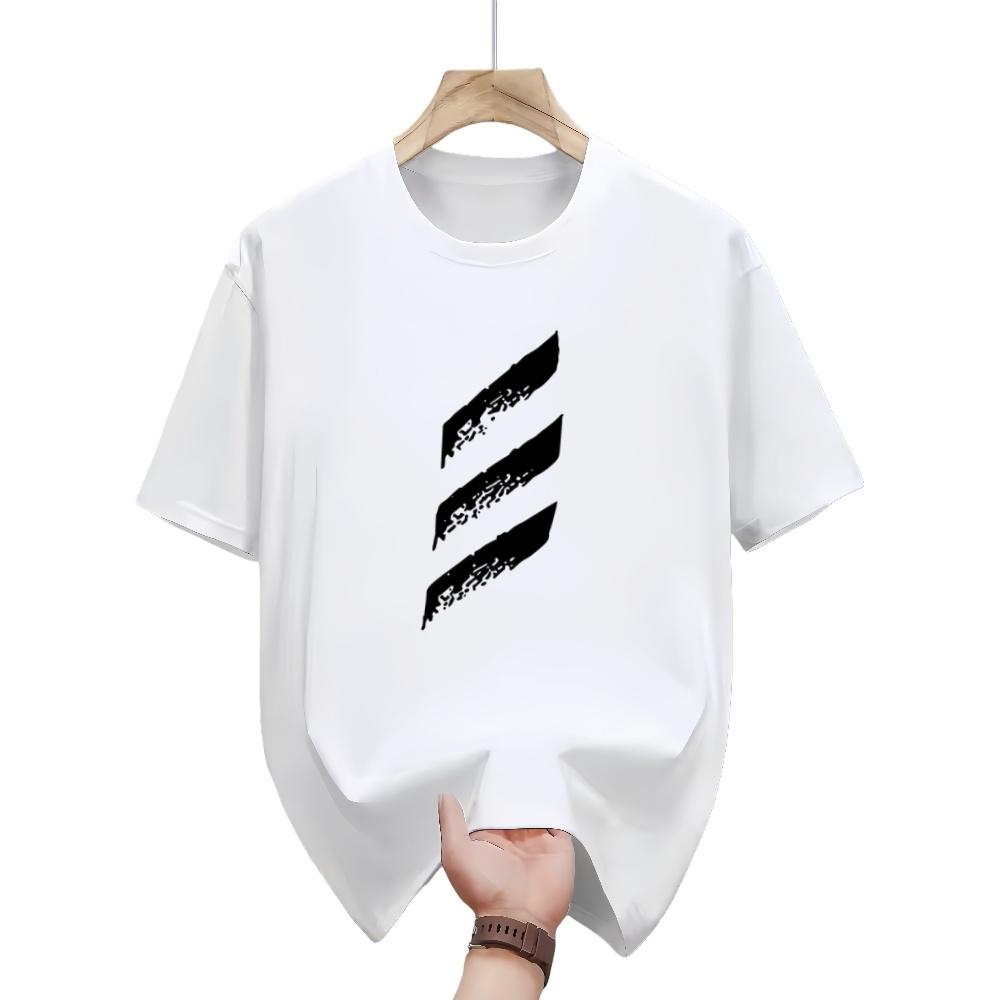 Mens summer fashionable casual loose geometric pattern letter printed round neck short sleeved Tshirt