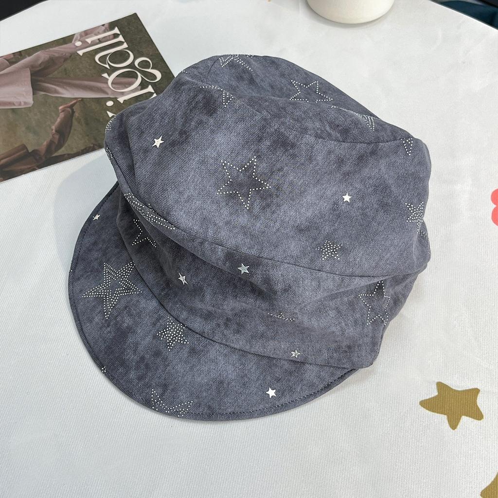 Simple hot diamond stars soft brim clouds beret women's literary face newsboy hat retro painter hat shows small face
