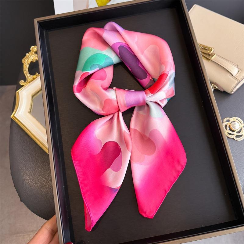 Colorful Printed Silk Feel Square Scarf For Women Summer Sun Protection