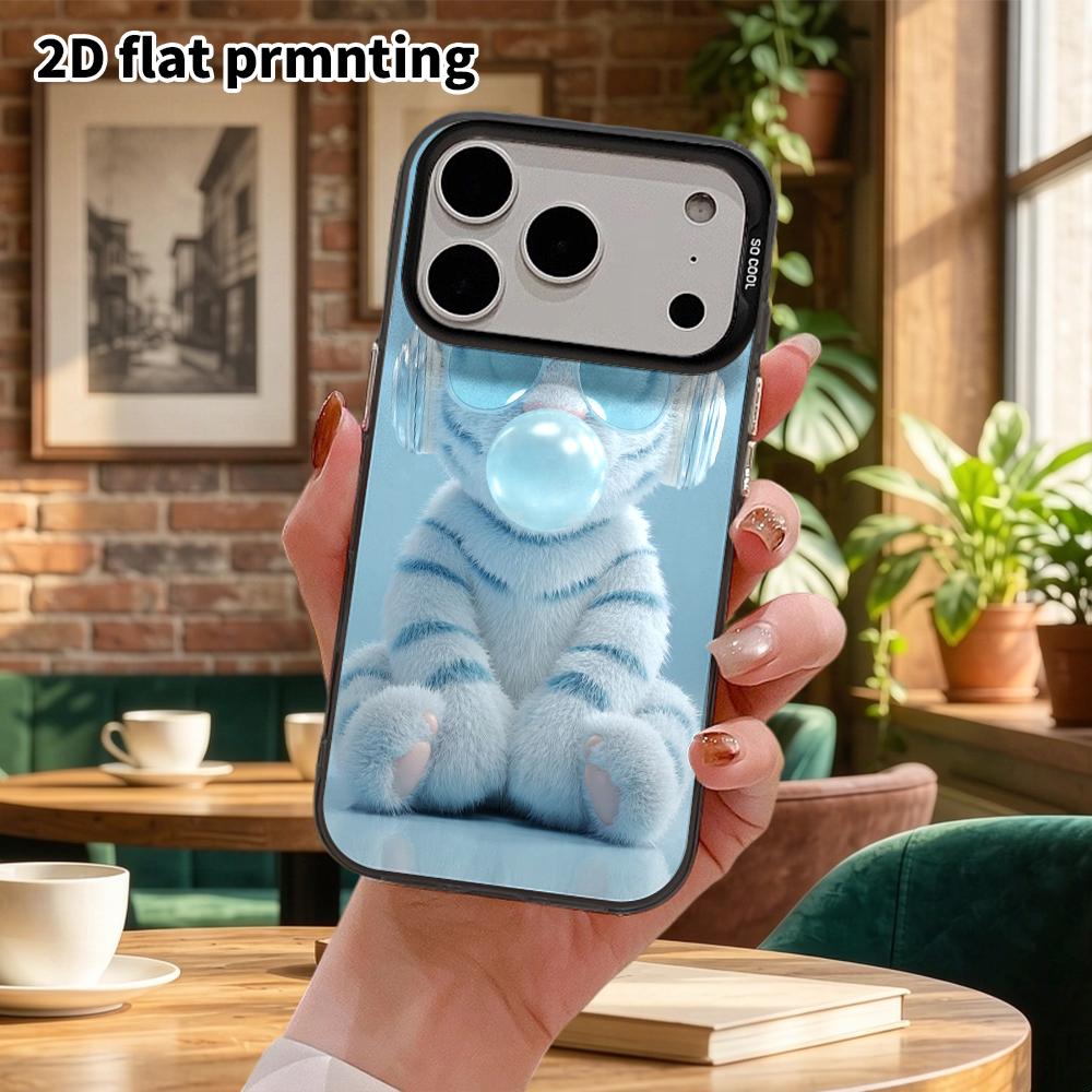 Phone Case: 2D flat design suitable for iPhone 18 17 16 15 14 13 Pro in rainbow silver, couple style, plush little tiger, Christmas and Halloween gift