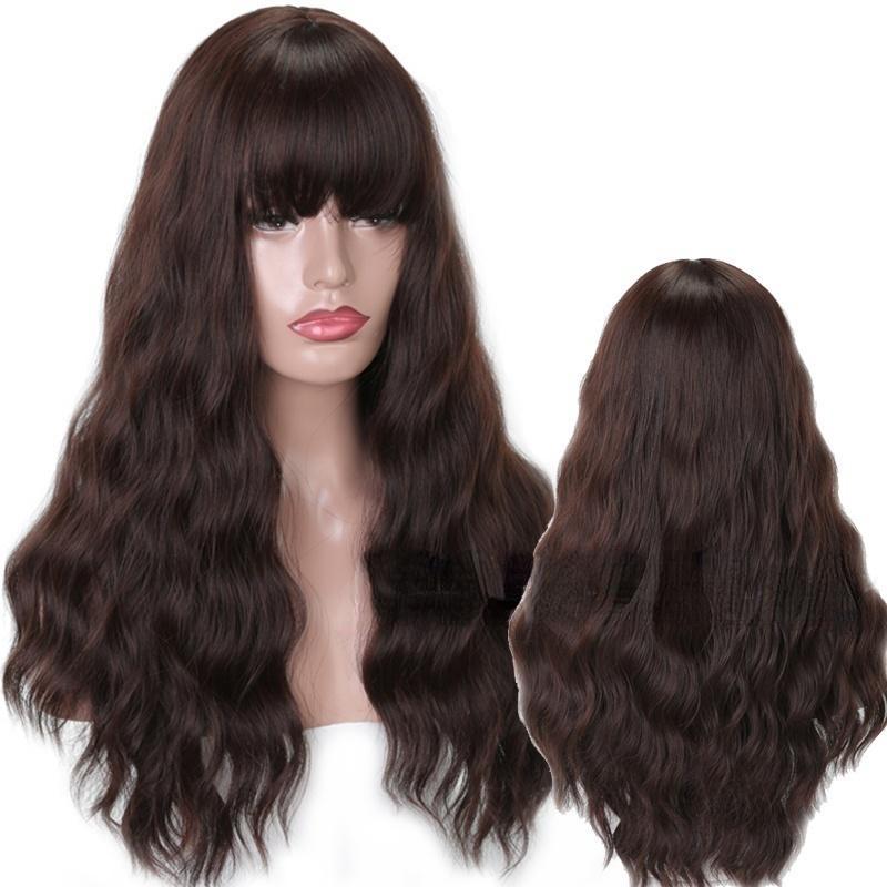 MERISIHAIR Длинный волнистый синтетический парик с челкой для женщин