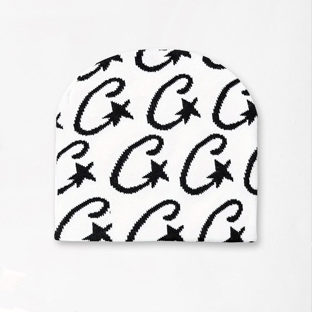 Модная хип-хоп шапка для женщин, жаккардовая вязаная шапка с зимним звездным узором, теплая шапка для улицы, подходит для Рождества