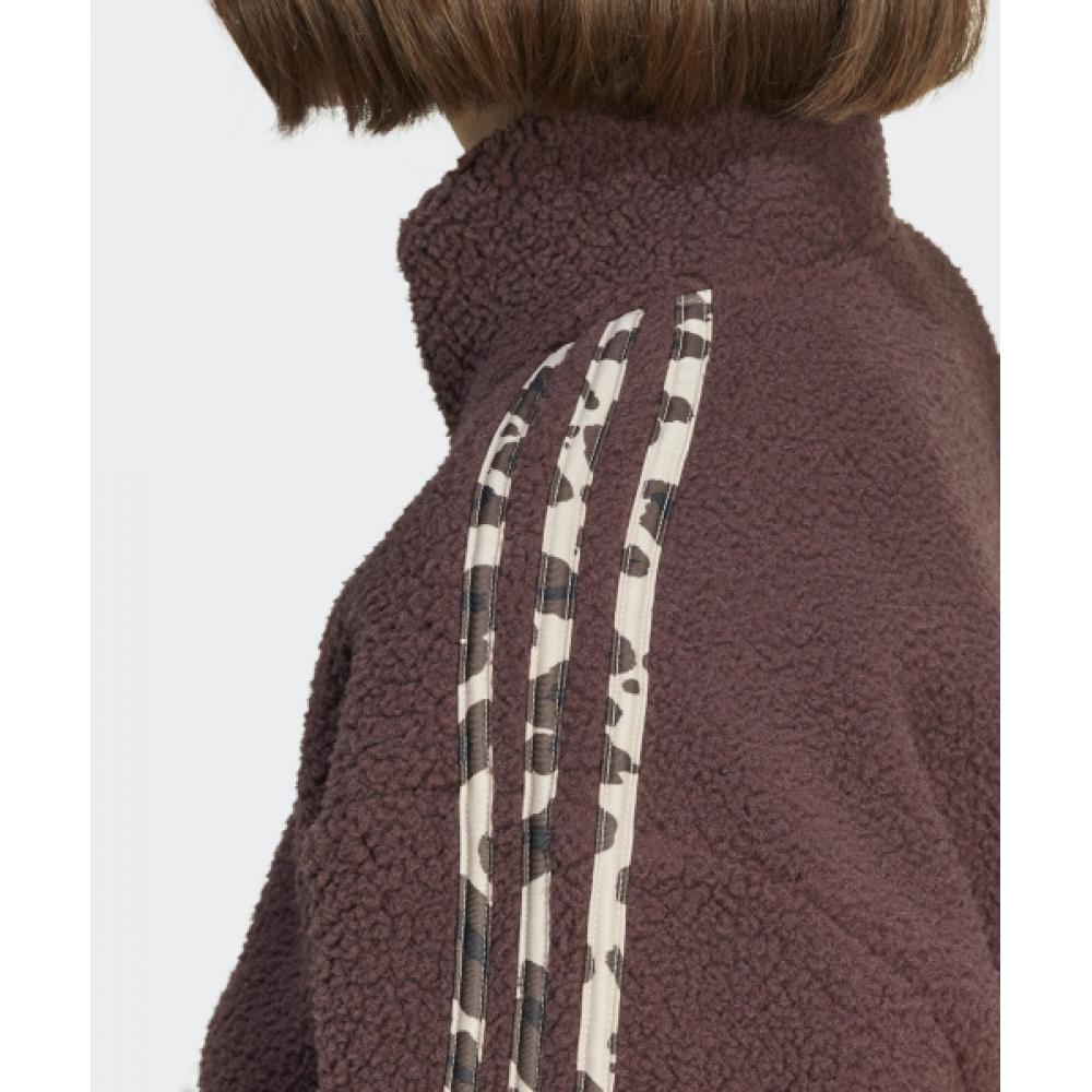 Adidas Флисовый кроп-топ с полумолнией и животным принтом   Коричневый Iy5010