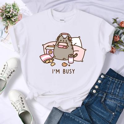 Извините, я занят, кошка играет в игры с наушниками. Футболка женская, новые футболки большого размера, новые уличные топы, горячая распродажа, летняя женская футболка
