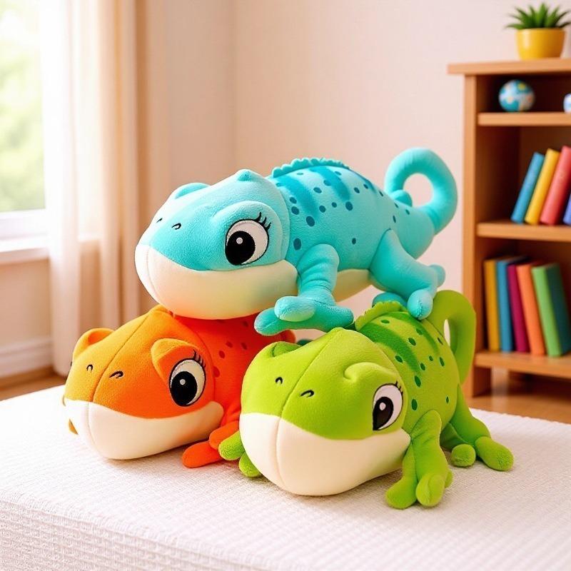 Realistic Cute Chameleon Plush Toy - Small Lizard Doll for Kids' Birthday Gift