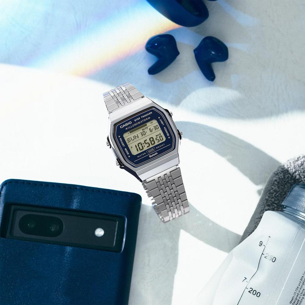 [Casio] CASIO Digital Watch with Mobile Link Bluetooth ABL-100WE-2A Step Tracker Unisex Silver x Navy Overseas Model