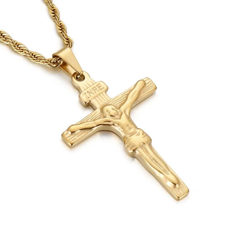 Trendy Pendant Necklaces for Men Metal Cross Stainless Steel Link Chain Accessories Irregularly Male Choker Shiny Jewelry