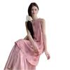 Womens Beach Vacation Dress With 3D Floral Embellishment Loose Fit A-Line Sleeveless Maxi In Pink Black White