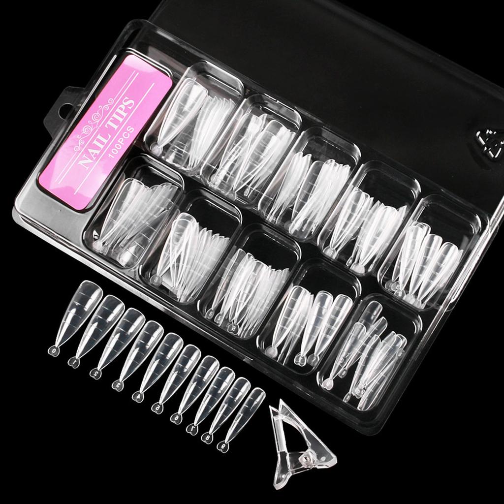 100 шт. кончики ногтей со шкалой + зажим для ногтей для наращивания ногтей в домашнем салоне, маникюре