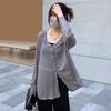 Spring Autumn Cardigan Coat V-neck Long Sleeve Single Breasted Coat Solid Color Loose Fit Thin Jacket Daily Wear