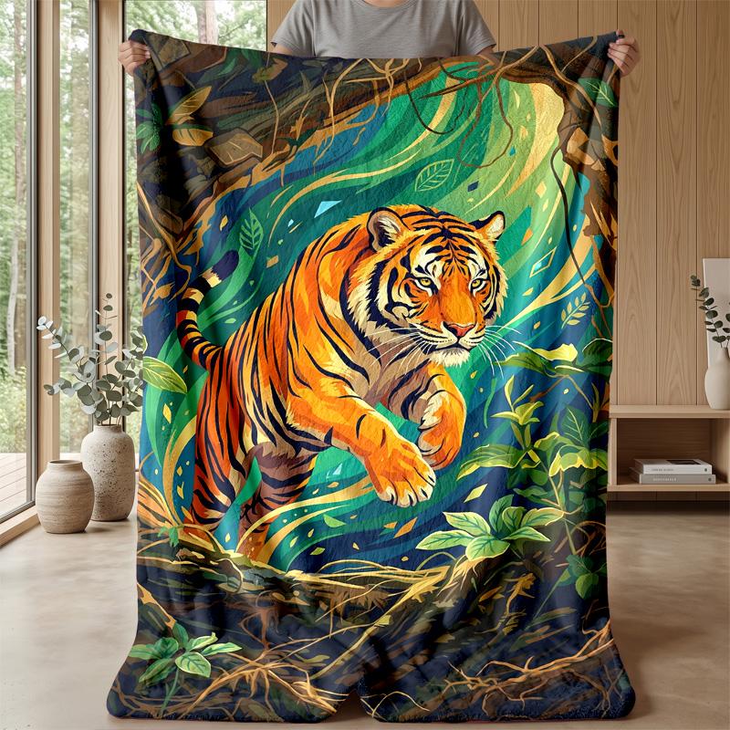 Tiger in the Jungle Theme blanket Lightweight Warm Flannel Blanket Decorative Throw Blanket for Home Decoration