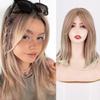 Ombre Brown Blonde Wigs with Bangs Layered  for Women Synthetic Hair  Natural Layered  with Side Bangs  Heat Resistant Medium Le