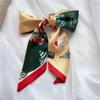 Ribbon Headband Christmas Silk Scarf Printed New Year Scarf Retro Long Scarf  Women