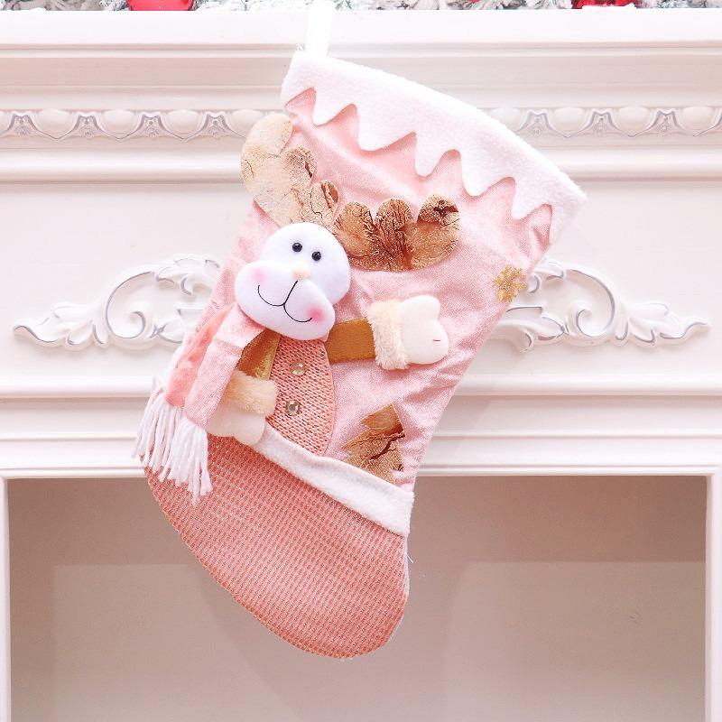 New Christmas stockings decorations pink old man three-dimensional large candy socks Christmas gift pendant