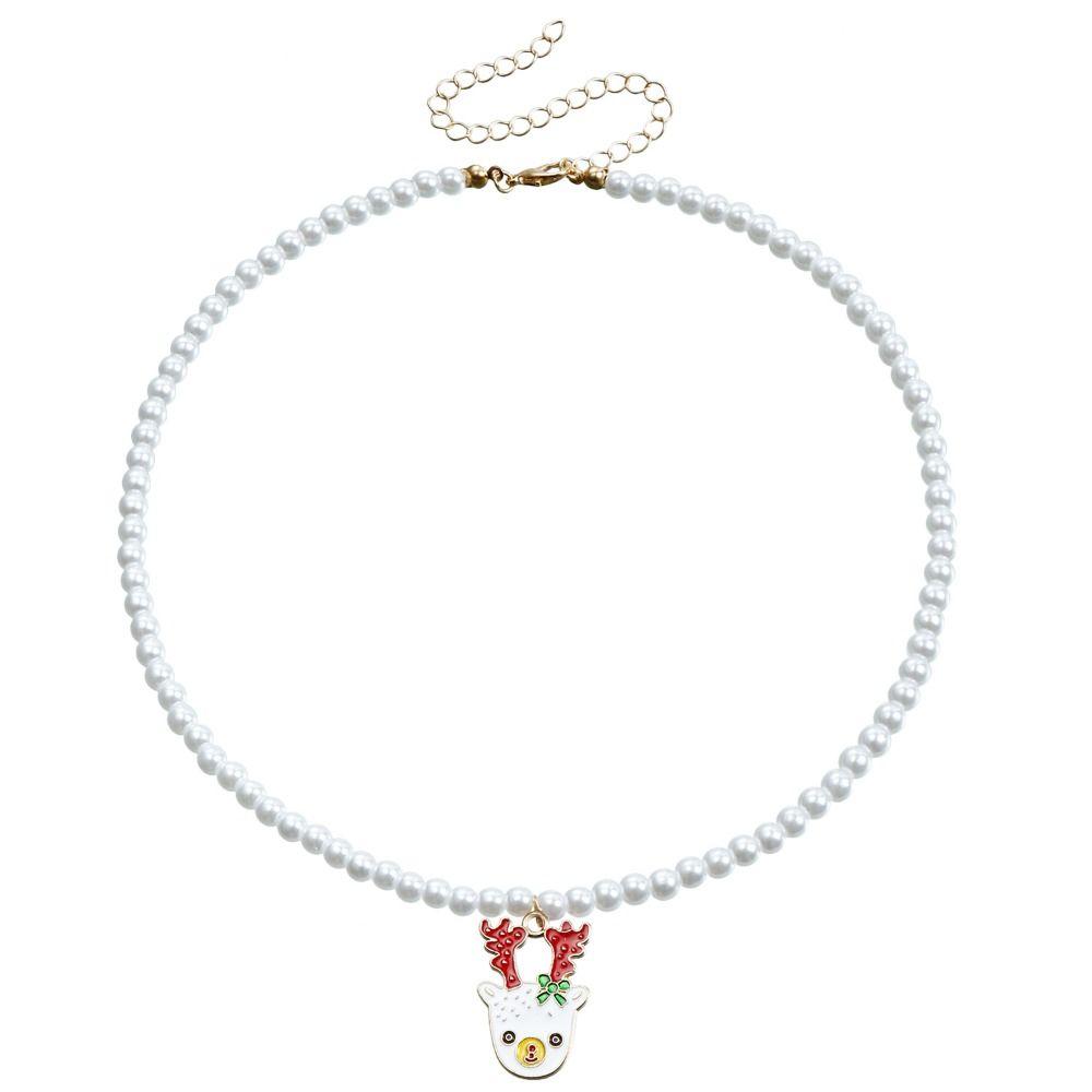 Cartoon Christmas Necklace Clavicle Chain Cartoon Pendant Choker Vintage Pearl Chain Girl