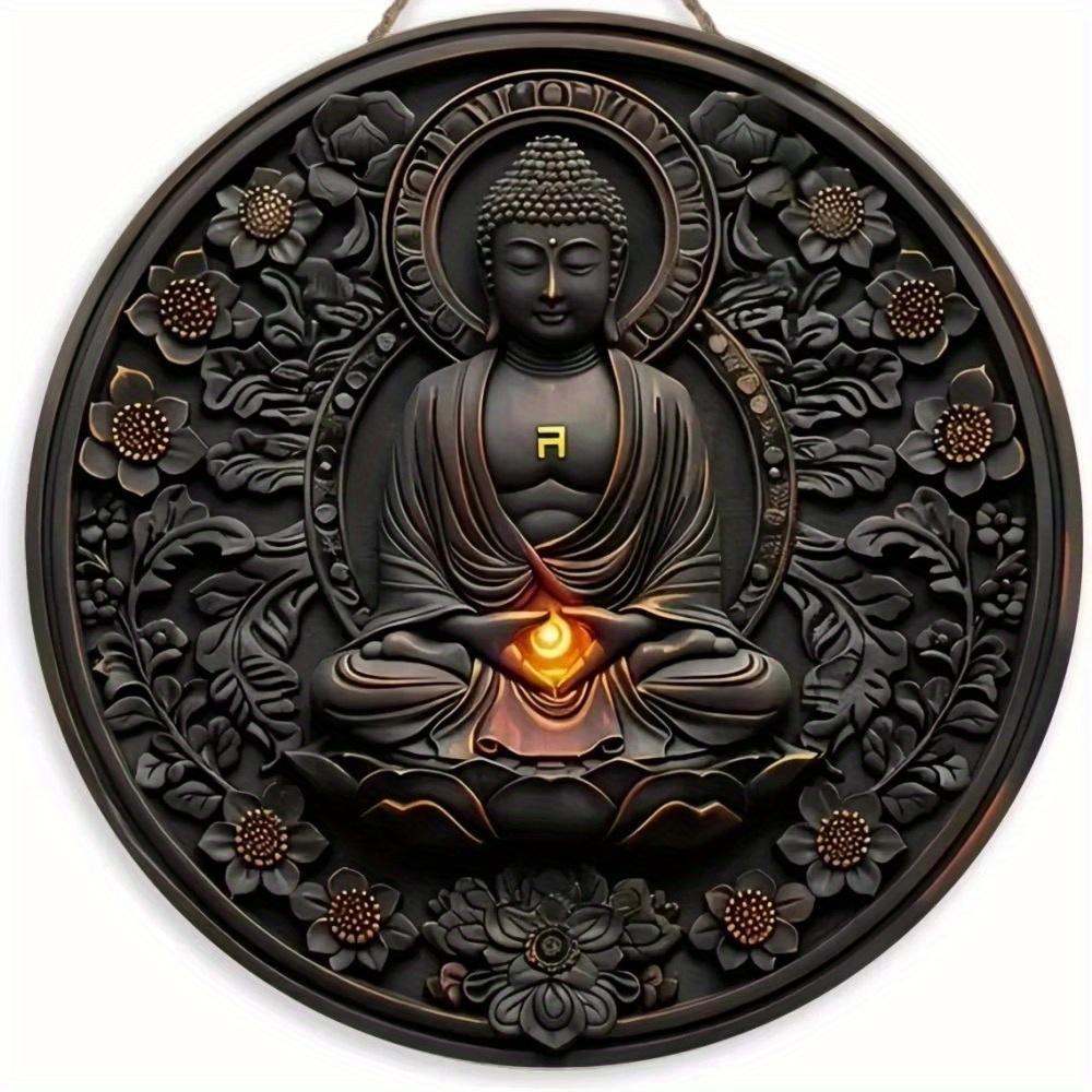 1pc 2d Flat Buddha Art Sign - Round Wooden Sign - 20cm Suitable for Home Living Room, Restaurant, Office, Garage, Bar, Coffee Shop Decoration, Gift