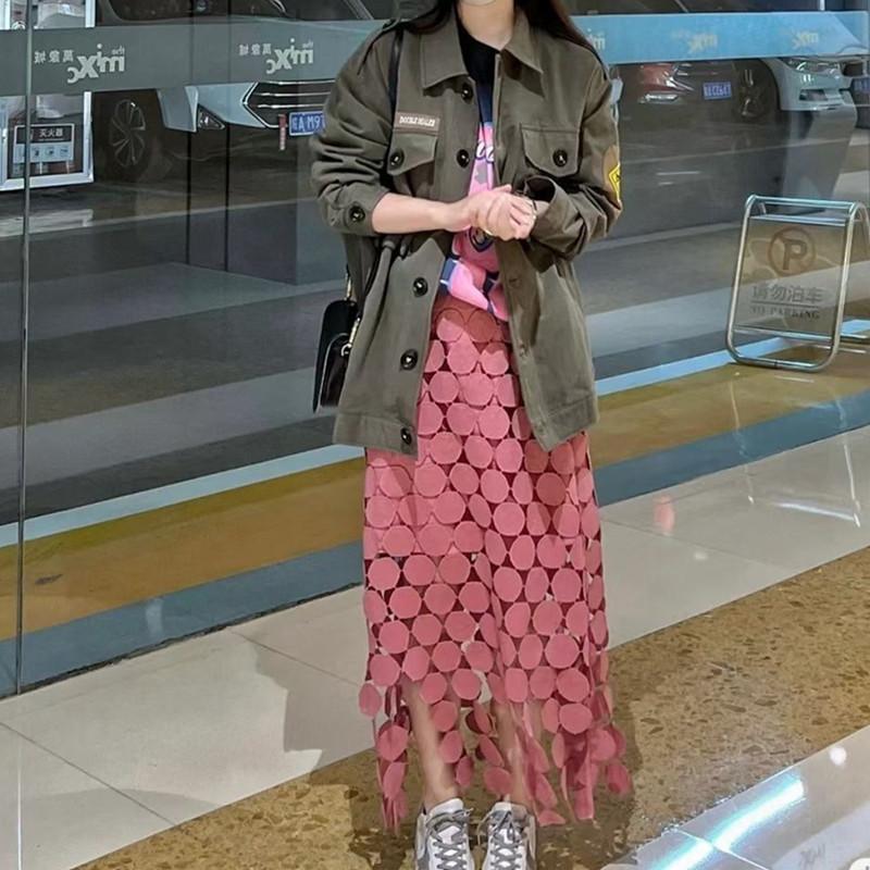 RUGOD Розовая юбка с кисточками, женская летняя новая трехмерная юбка-миди в горошек, полая нерегулярная прямая юбка