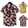 Men's Cardigan Short Sleeve Hawaiian Beach Flower Shirt Men's Turtleneck Shirt