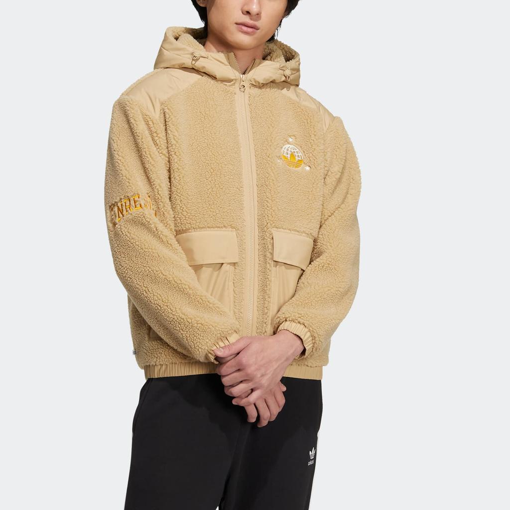 Adidas Originals Mc Sherpa Jacket With Logo Embroidery And Print Zip Hoodie Unisex Outerwear Yellow HS2006