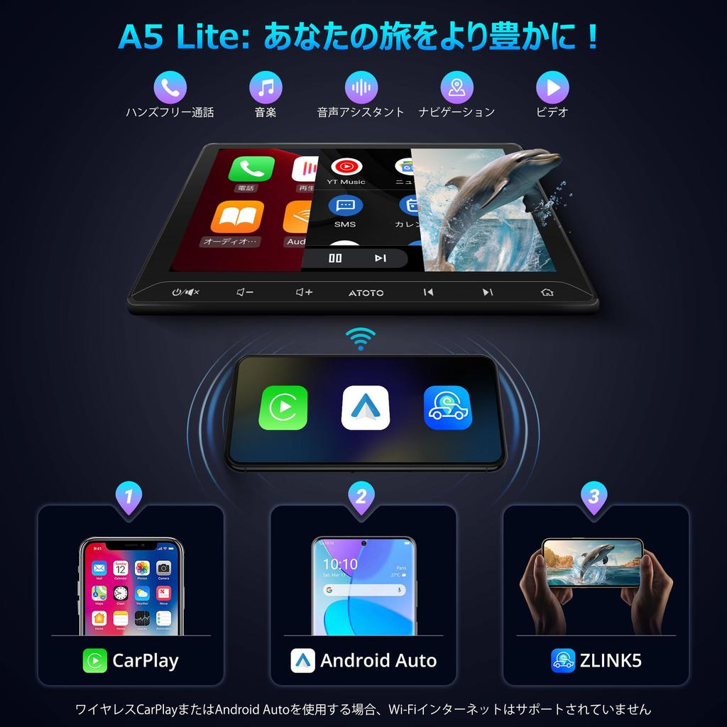 ATOTOLIFE A5L 2DIN аудио интегрированный автомобильный дисплей беспроводной Android WiFi эквалайзер зеркало USB видео голос задняя камера навигация, 10-дюймовый аудио, Auto&CarPlay