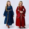 Children's Suede Medieval Noble Costume with Flared Sleeves for Halloween Ball