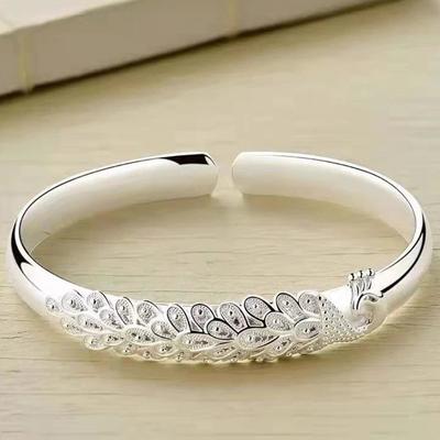 Серебряный Элегантный Браслет-манжета с открывающимся экраном в виде павлина для женщин Модные аксессуары для вечеринки и свадьбы Ювелирный подарок