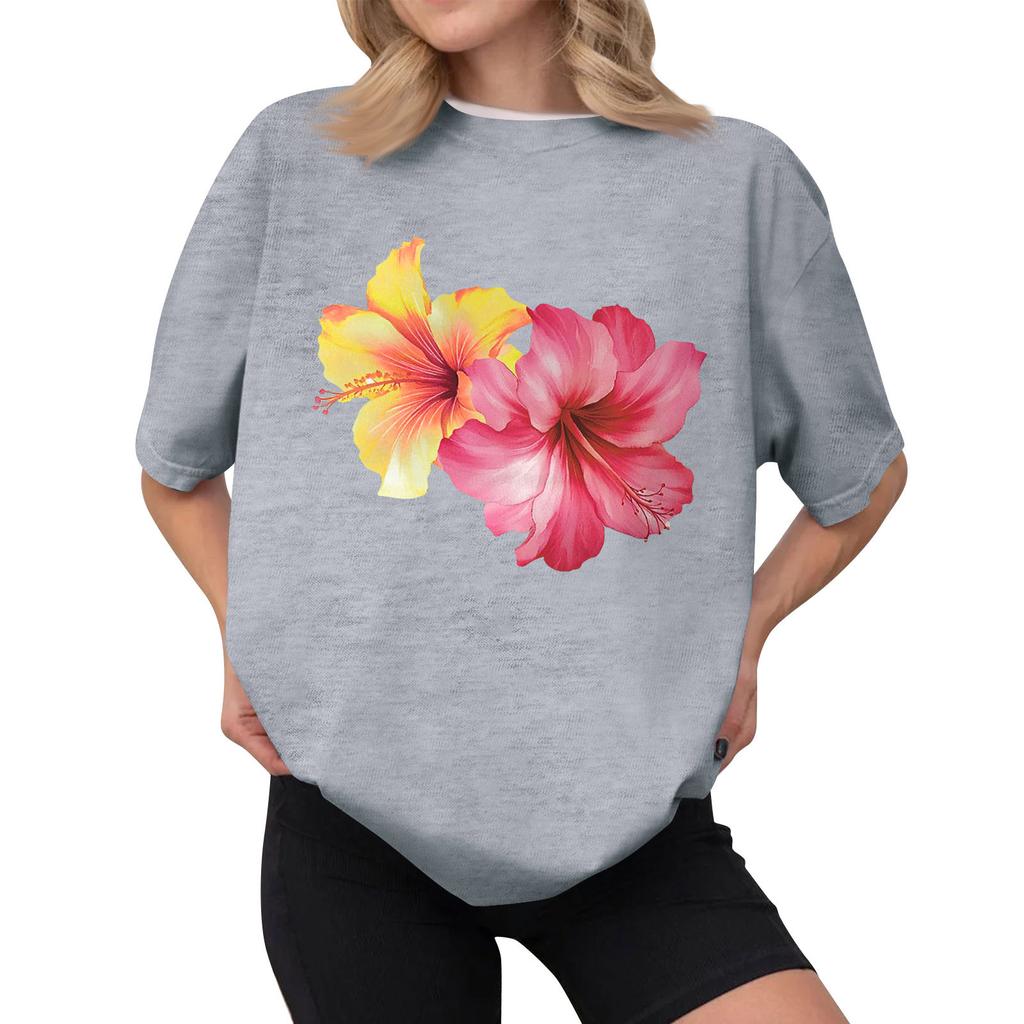 Женская повседневная футболка с принтом, пуловер с круглым вырезом, топ с короткими рукавами