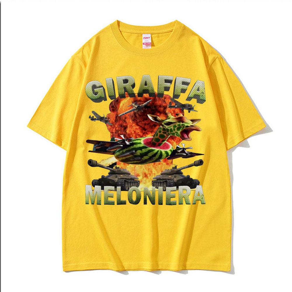 Giraffa Meloniera Funny Italian Brainrot Meme Tshirts Unisex Women Hip Hop Humor Style T Shirt Casual Comfort Short Sleeve Tshirt